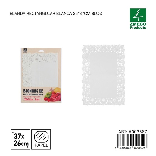 [A003587] Papel para tartas blando rectangular 26x37 cm 8 uds - Utensilios de repostería y horneado