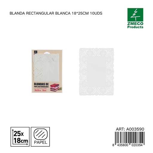 [A003590] Papel para tartas blando rectangular 18x25 cm 10 uds - Utensilios de repostería y horneado