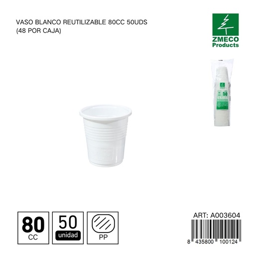 [A003604] Vaso blanco reutilizable 80 cc - Paquete de 50 unidades