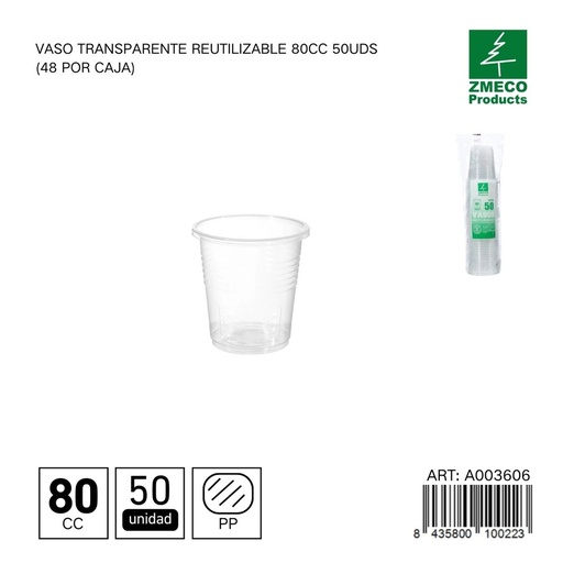 [A003606] Vaso transparente reutilizable 80 cc - Paquete de 50 unidades
