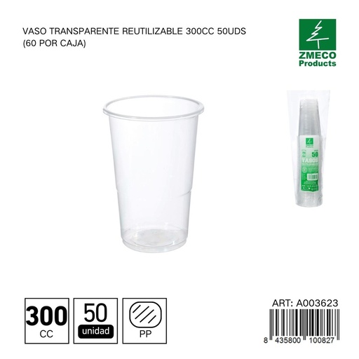 [A003623] Vaso transparente reutilizable 300 cc - Paquete de 50 unidades