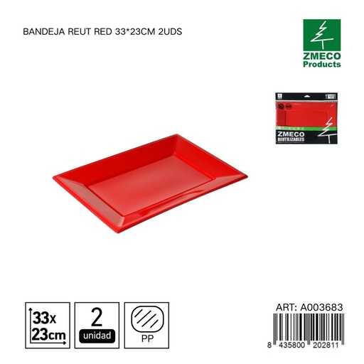 [A003683] Bandeja reutilizable roja 33x23 cm - Paquete de 2 unidades