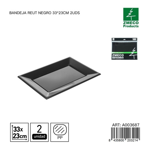 [A003687] Bandeja reutilizable negra 33x23 cm - Paquete de 2 unidades
