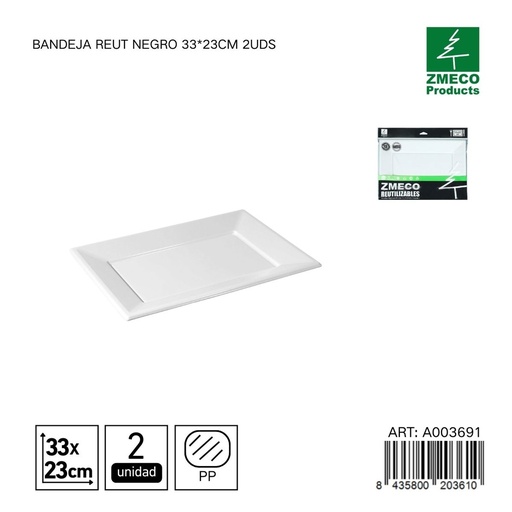 [A003691] Bandeja reutilizable negra 33x23 cm - Paquete de 2 unidades
