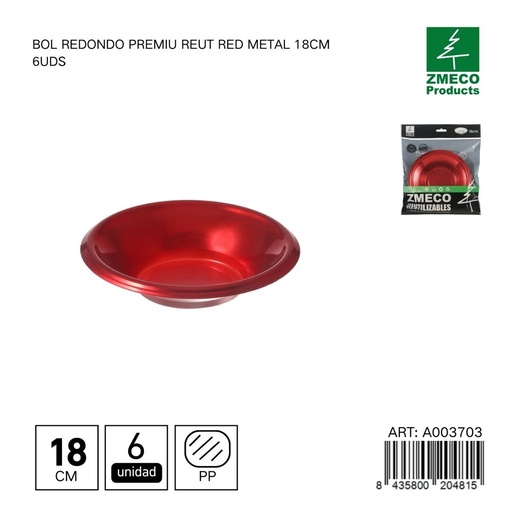 [A003703] Bol redondo de plástico Premium reutilizable rojo 18cm - Utensilios desechables para cocina