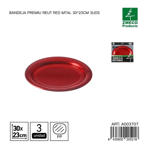 [A003707] Bandeja de plástico Premium reutilizable roja 30*23cm - Utensilios desechables para cocina