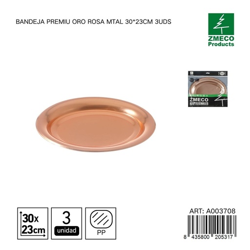 [A003708] Bandeja de plástico Premium reutilizable oro rosa 30*23cm - Utensilios desechables para cocina