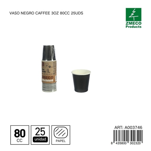 [A003746] Vaso negro para café 3oz 80cc 25uds - Utensilios desechables para bebidas