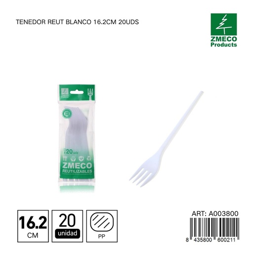 [A003800] Tenedor desechable Reut blanco 16.2 cm - Utensilios de cocina y menaje