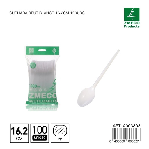 [A003803] Cuchara reutilizable blanca 16.2 cm 100 unidades - Utensilios desechables