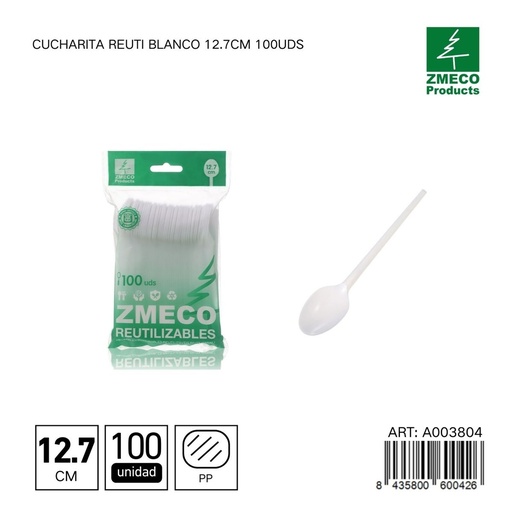 [A003804] Cucharita reutilizable blanca 12.7 cm 100 unidades - Utensilios desechables