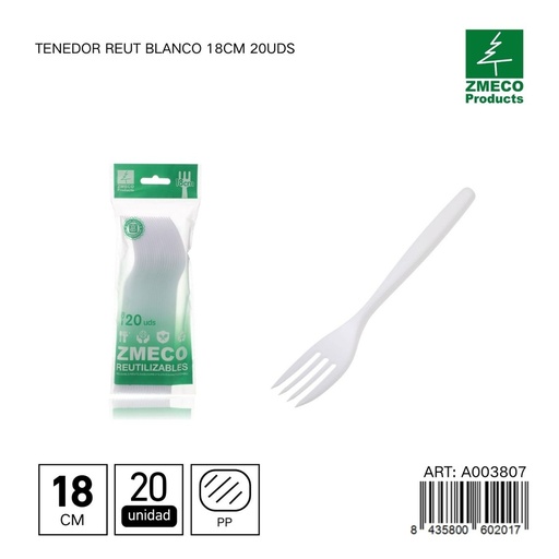 [A003807] Tenedor desechable Reut blanco 18 cm - Utensilios de cocina y menaje