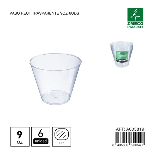 [A003819] Vaso Reut trasparente 9 oz 6 uds - Utensilios desechables y menaje
