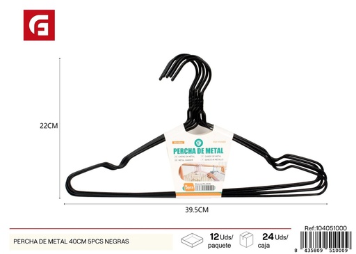 [104051000] Percha de metal negra 40 cm 5 pcs - Perchas para ropa