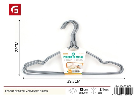 [104051002] Percha de metal gris 40 cm 5 pcs - Perchas para ropa