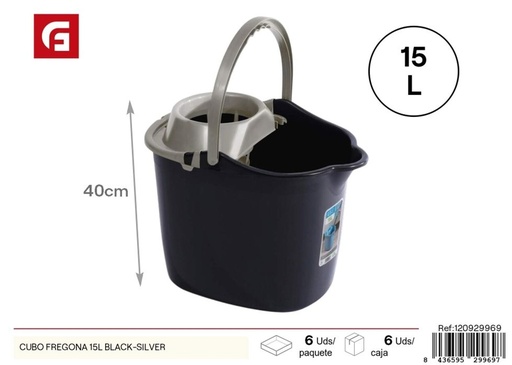 [120929969] Cubo para fregona negro-plata 15L - Accesorios de limpieza y cubos