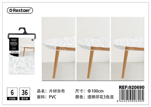 [920690] Mantel de plástico transparente con estampado φ100CM - Manteles