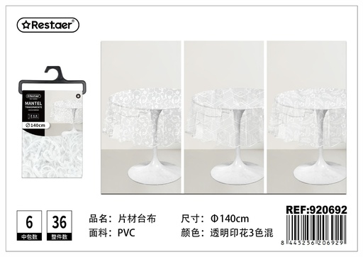 [920692] Mantel de plástico transparente redondeado φ140CM - Manteles
