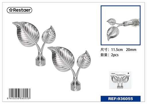 [936055] Terminal de barra de cortina de aluminio plateado 20 mm (2 piezas) - Accesorios para cortinas