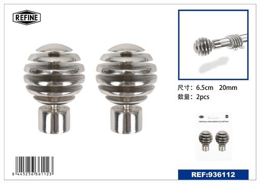 [936112] Terminal de barra de cortina de aluminio plateado 6.5 cm (2 piezas) - Accesorios para cortinas