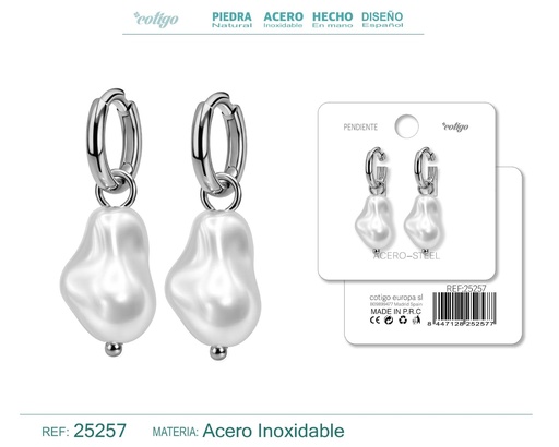[25257] Pendientes de perlas Balotelli con aro de acero color plateado - Joyería y accesorios