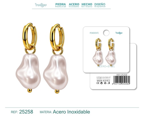 [25258] Pendientes de perlas Balotelli con aro de acero color dorado - Joyería y accesorios