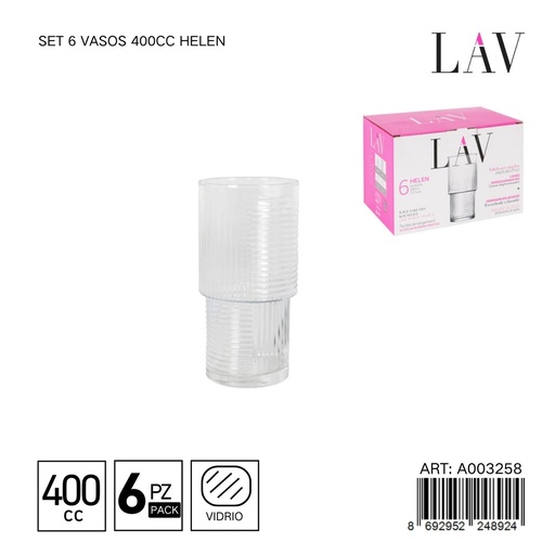 [A003258] Set de 6 vasos de vidrio - Capacidades de 400 ml