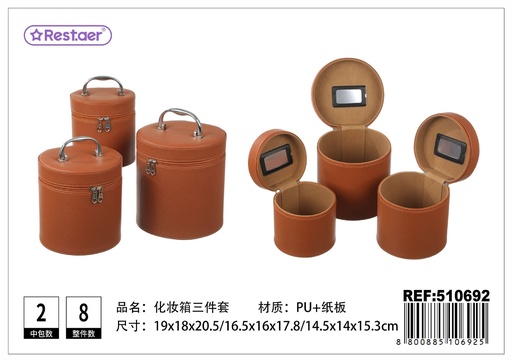 [510692] Neceser de maquillaje - Set de 3 piezas redondas 19*18*20.5cm