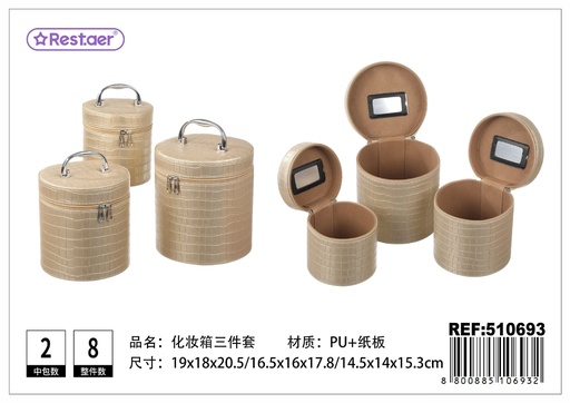 [510693] Neceser de maquillaje - Set de 3 piezas redondas 19*18*20.5cm