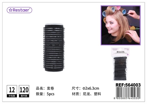 [564003] Rulos de nylon negro 2.0cm 5pcs - Estilo en peinados