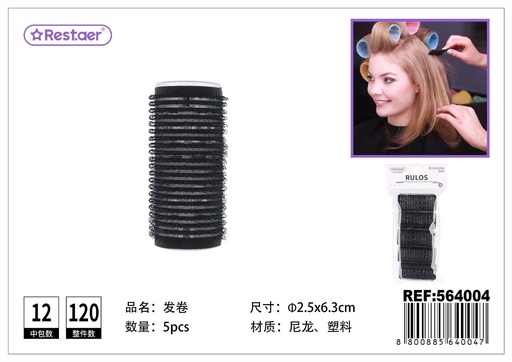 [564004] Rulos de nylon negro 2.5cm 5pcs - Estilo en peinados