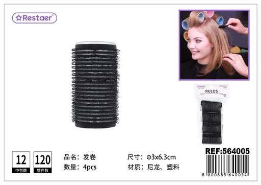 [564005] Rulos de nylon negro 3.0cm 4pcs - Estilo en peinados