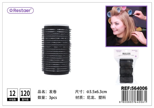 [564006] Rulos de nylon negro 3.5cm 3pcs - Estilo en peinados