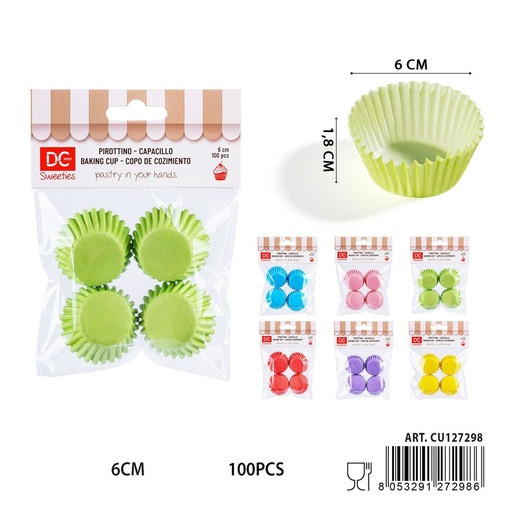 [0243277] Moldes de papel para magdalenas de colores 2.5cm 100pz - Utensilios de repostería coloridos