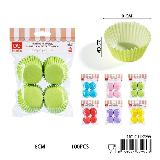 [0243278] Moldes de papel para magdalenas de colores 8cm 100pz - Utensilios de repostería coloridos
