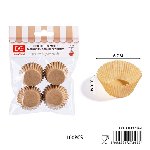 [0243515] Moldes de papel kraft para pasteles 6cm 100pz - Utensilios de repostería ecológicos