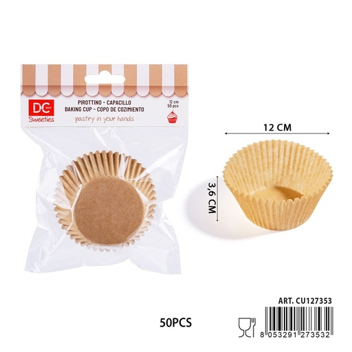 [0243519] Moldes de papel kraft para pasteles 12cm 50pz - Utensilios de repostería ecológicos