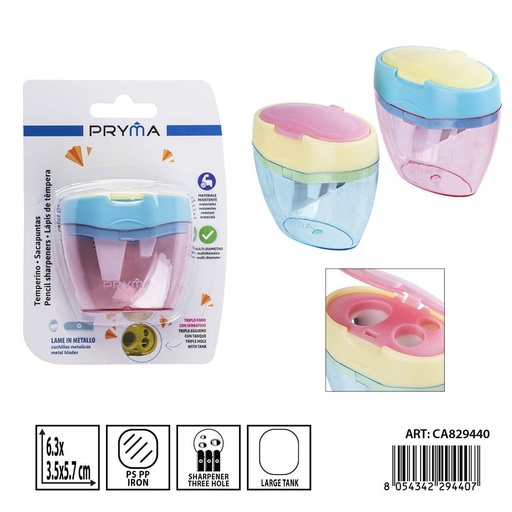[0243395] Sacapuntas triple agujero 6.3x3.5x5.7cm - Papelería escolar