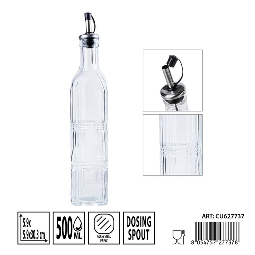 [0236300] Aceitero de cristal con tapón 500 ml 5,9x5,9x30,3 cm - Almacenamiento de líquidos y aceiteras