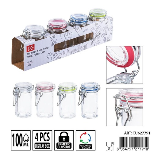 [0236280] Juego de botes de cristal 100 ml 4 piezas 5x8,3 cm - Almacenamiento de alimentos y recipientes