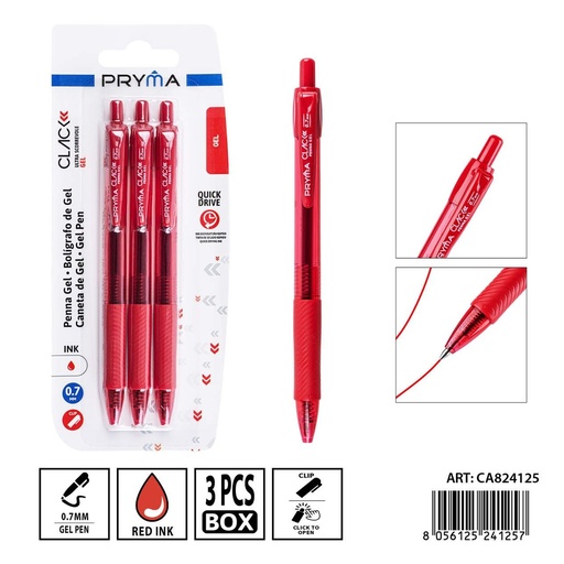 [0242940] Bolígrafo con secado rápido 0.7mm 3pz rojo - Papelería y útiles de escritura