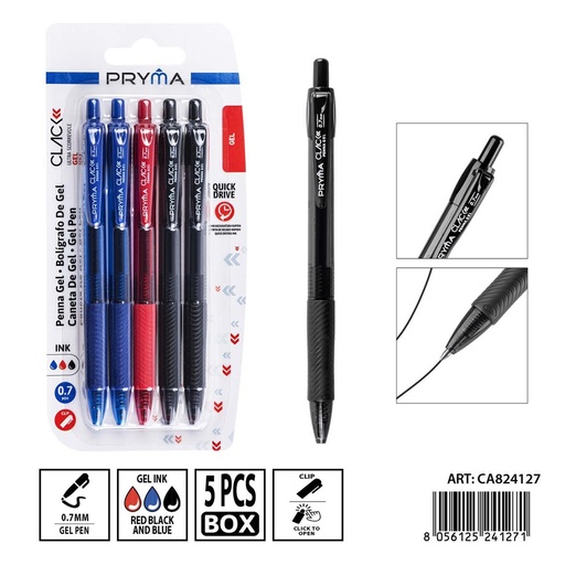 [0242941] Bolígrafo con secado rápido 0.7mm 5pz - Papelería y útiles de escritura
