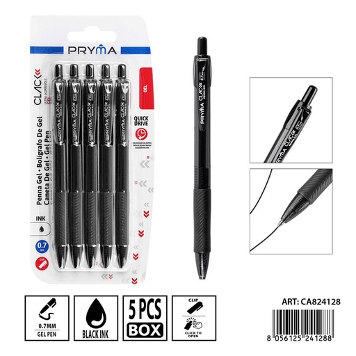 [0242942] Bolígrafo con secado rápido 0.7mm 5pz negro - Papelería y útiles de escritura