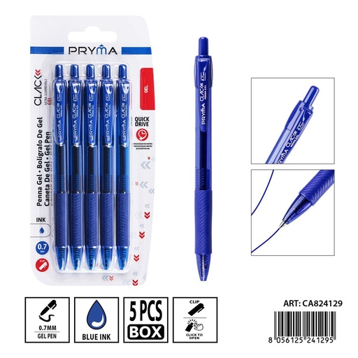 [0242943] Bolígrafo con secado rápido 0.7mm 5pz azul - Papelería y útiles de escritura