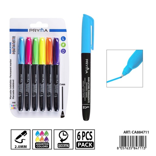 [0235663] Marcador permanente redondo PRYMA de 2 mm (6 unidades) - Herramientas de escritura