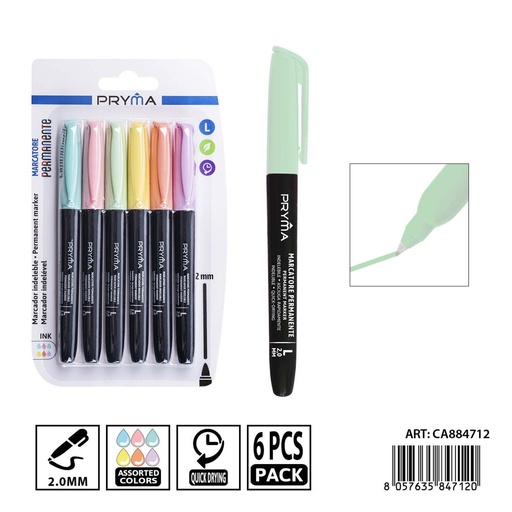 [0235664] Marcador permanente redondo PRYMA de 2 mm (6 unidades) - Herramientas de escritura