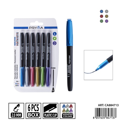 [0235665] Marcador redondo PRYMA de 2 mm en color metalizado (6 unidades) - Herramientas de escritura