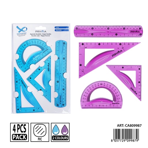 [0242231] Set de reglas de PVC (4 piezas, 20 cm) - Accesorios de papelería