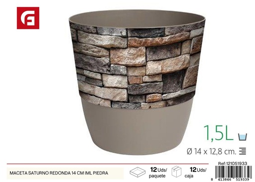 [121051933] Maceta Saturno redonda IML piedra 14 cm - Jardinería y decoración del hogar