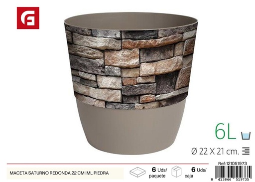 [121051973] Maceta Saturno redonda IML piedra 22 cm - Jardinería y decoración del hogar